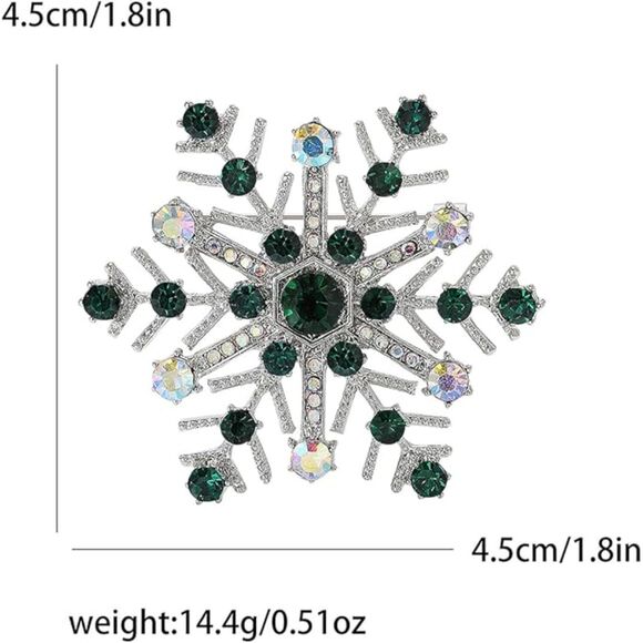 Women Rhinestone Snowflake Brooch Crystal Winter Snowflake Brooch Pin Green - Picture 3 of 4